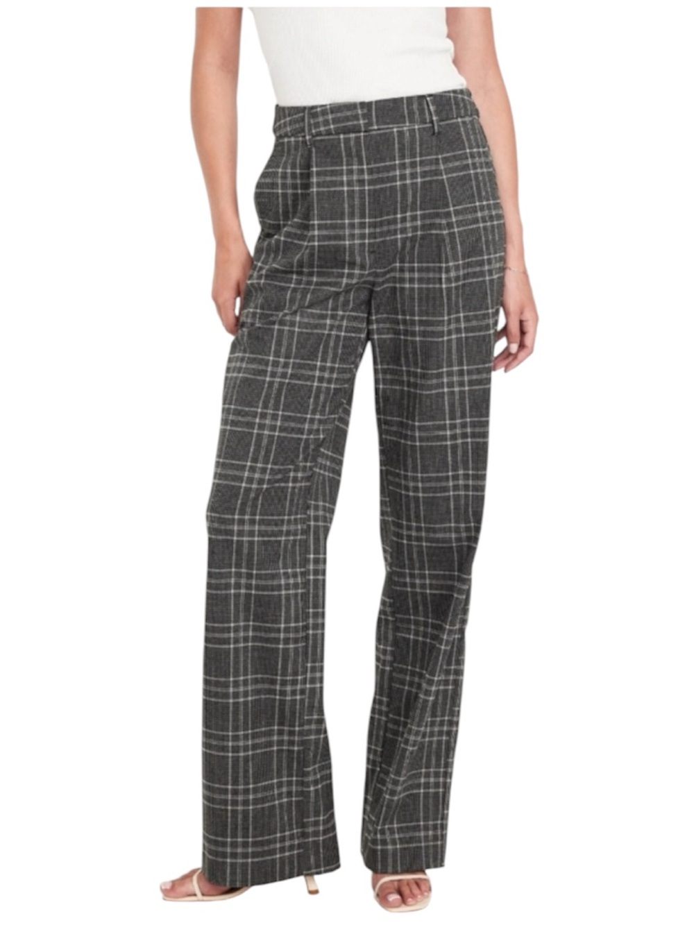Old Navy Extra High Waisted Taylor Wide Leg Trouser Pants Grey Plaid XL
